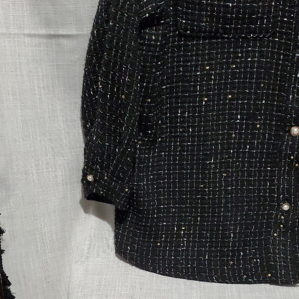 Lane Bryant Black Tweed Shacket with Metallic threads and pearl buttons. - Picture 4 of 5